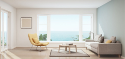 casual living room with beautiful view of ocean
