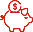 red art of piggy bank with coin going in slot