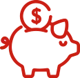 red art of piggy bank with coin going in slot