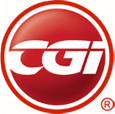 red and white logo for CGI